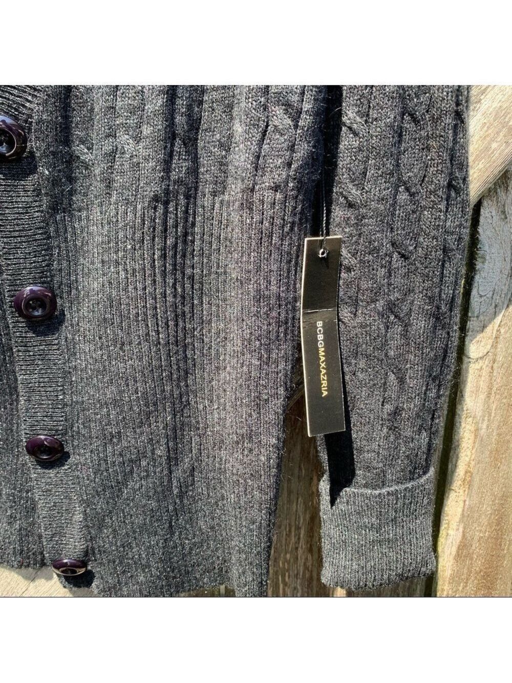 BCBGMaxAzria Dark Charcoal Gray Cable-Knit V-Neck Cardigan Size M - Picture 6 of 11